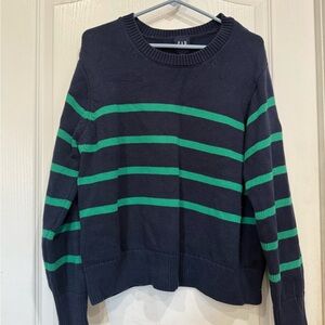 GAP Navy and Green Striped Women's Sweater